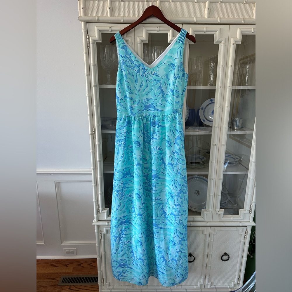NWT Vineyard Vines Palm Leaf Maxi Dress Aqua Blue Size 8